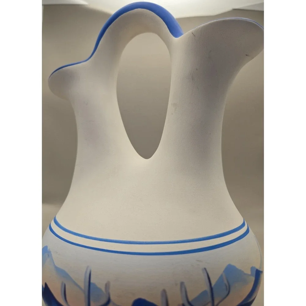 Vase Navajo Double Floral Opening Painted  Signed Approx.  10